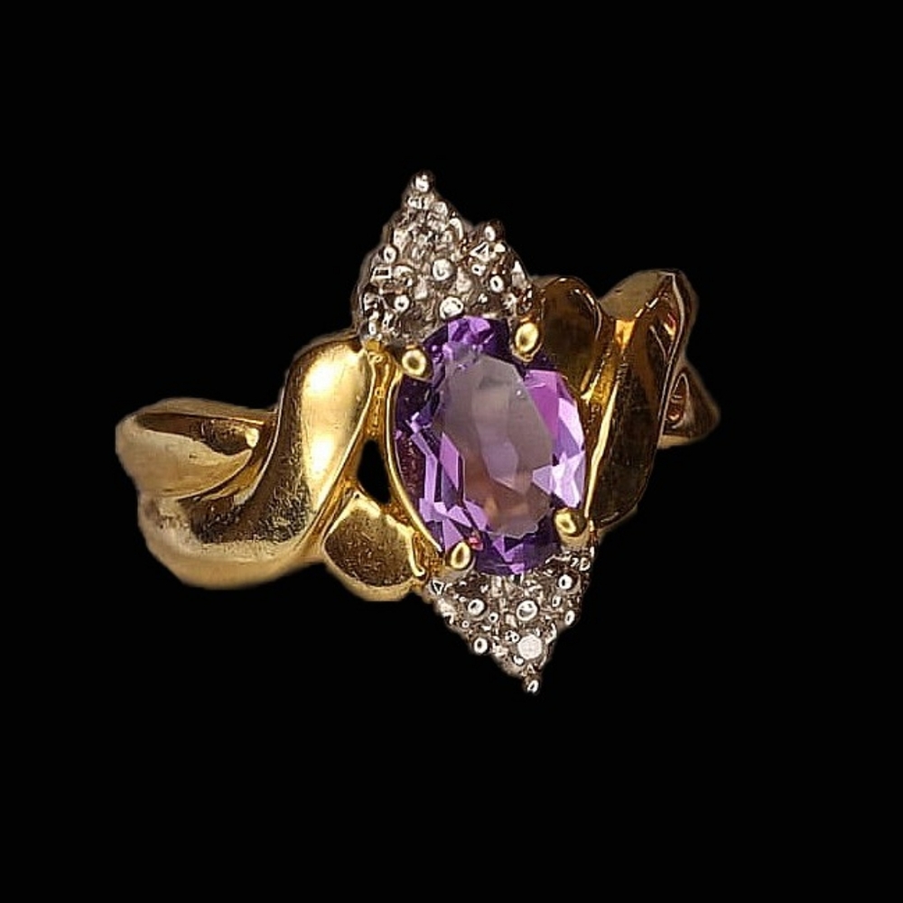 Yellow gold amethyst diamond ring oval New